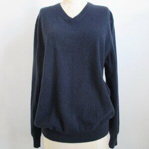 Men's Cashmere V-Neck Sweater Navy Blue XL